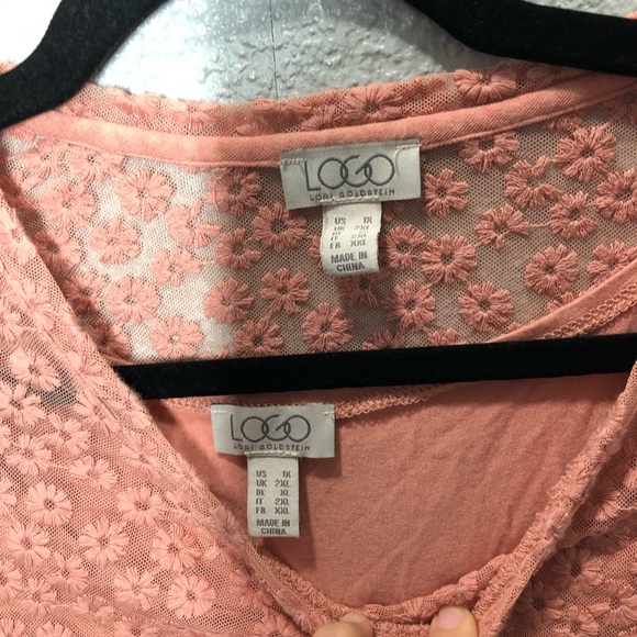 LOGO by Lori Goldstein Women's Pink Floral Embroidered Layered Tank Top - Picture 6 of 6